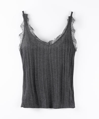 【 ２点セット 】レースニットキャミソール ＋ シアーニットカーディガン SET ／ lace knit camisole + sheer knit cardigan SET