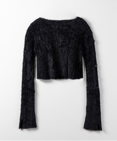 【 ３color 】カットアウトスリットスリーブショートシャギーニット ／ cutout slit sleeve short shaggy knit