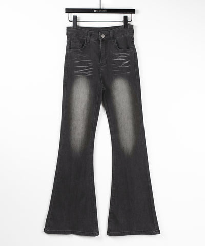 【４size 】バックリボンレースアップ美脚ストレッチフレアデニム ／ back ribbon lace up slim leg stretch flare denim
