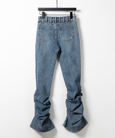 ヘムシャーリングギャザーストレッチフレアパンツ ／ Hem shirring gather stretch flare pants
