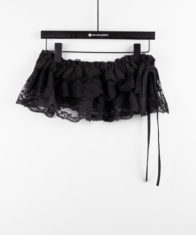 【 ２color 】ストラップリボンレースフリルミニ巻きスカート ／ strap ribbon lace frill mini wrap skirt
