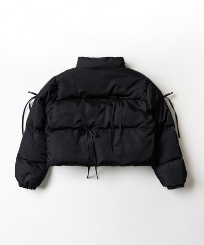 【 選べる３色展開 ／ 裾絞り可能２WAY 】ストラップリボンショートパフダウンジャケット ／ strap ribbon short puff down jacket