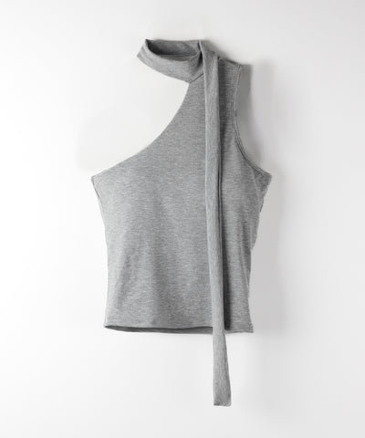 【 ３color ／ カップ付 】チョーカータイアシンメトリーワンショルキャミソール ／ choker tie asymmetry one-shoulder camisole