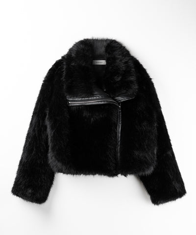 【 ２WAY 】ジップアップレザードッキングフェイクファーコート ／ zip up leather docking fake fur coat