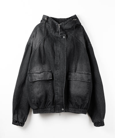 【 ２color 】ヴィンテージデニムダブルジップフードブルゾン ／ vintage denim double zip hoodie blouson