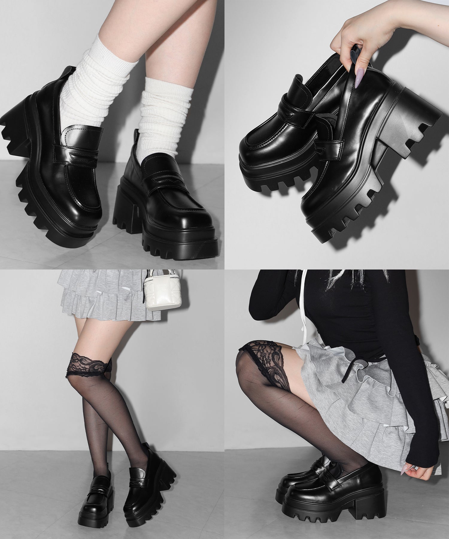 厚底チャンキーヒールコインローファー／platform chunky heel coin loafers