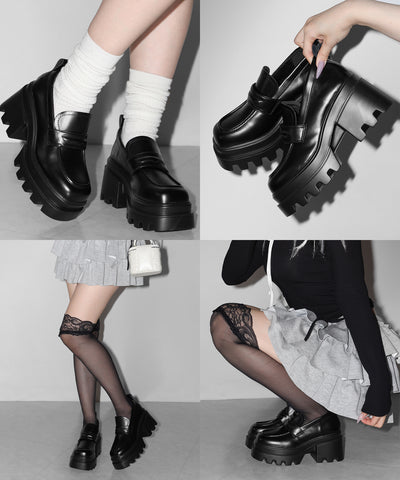 厚底チャンキーヒールコインローファー／platform chunky heel coin loafers