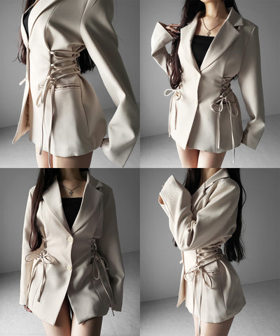 レースアップリボンスリムテーラードジャケット ／ lace-up ribbon slim tailored jacket