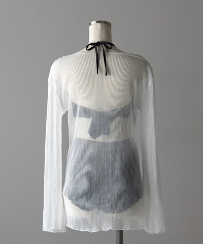 【 レディース水着／３点セット 】シアートップス付き　フロントリボンホルターネックハイウエストビキニ ／ sheer tops set front ribbon halter neck high waist bikini