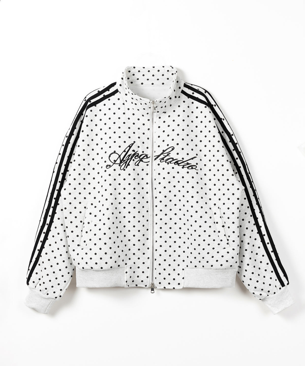 レタリングロゴ刺繍ドットラインオーバースウェットブルゾン ／ lettering logo embroidery dot line over sweat blouson