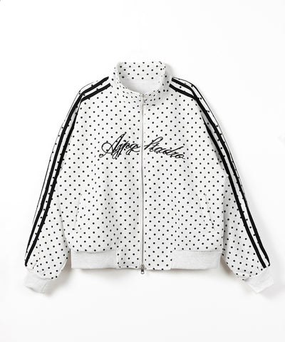 レタリングロゴ刺繍ドットラインオーバースウェットブルゾン ／ lettering logo embroidery dot line over sweat blouson