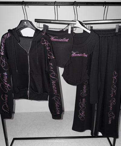 【 セットアップ可能 】ラインストーンロゴワイドスウェットパンツ ／ Rhine stone logo wide sweatpants
