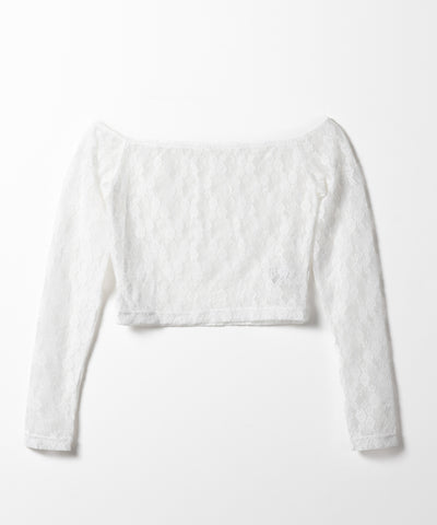 【 ２color 】オフショルショートレーストップス ／ off-shoulder short lace tops