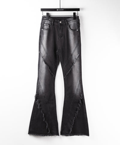 【 ２color ／ ４size 】フリンジデザインヴィンテージライクストレッチフレアデニム ／ fringe design vintage-like stretch flare denim