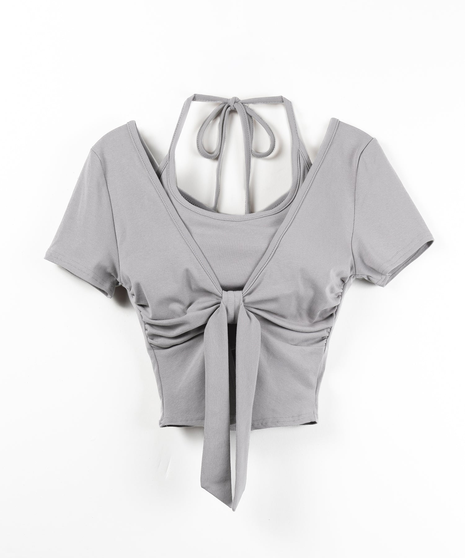 フロントリボンレイヤードトップス ＋ ホルターキャミ  ＳＥＴ  ／ front ribbon layered tops ＋ halter camisole SET