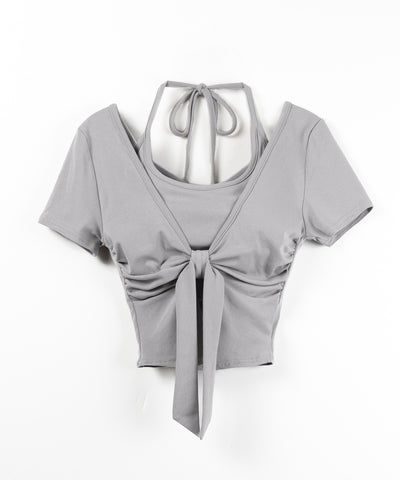 フロントリボンレイヤードトップス ＋ ホルターキャミ  ＳＥＴ  ／ front ribbon layered tops ＋ halter camisole SET