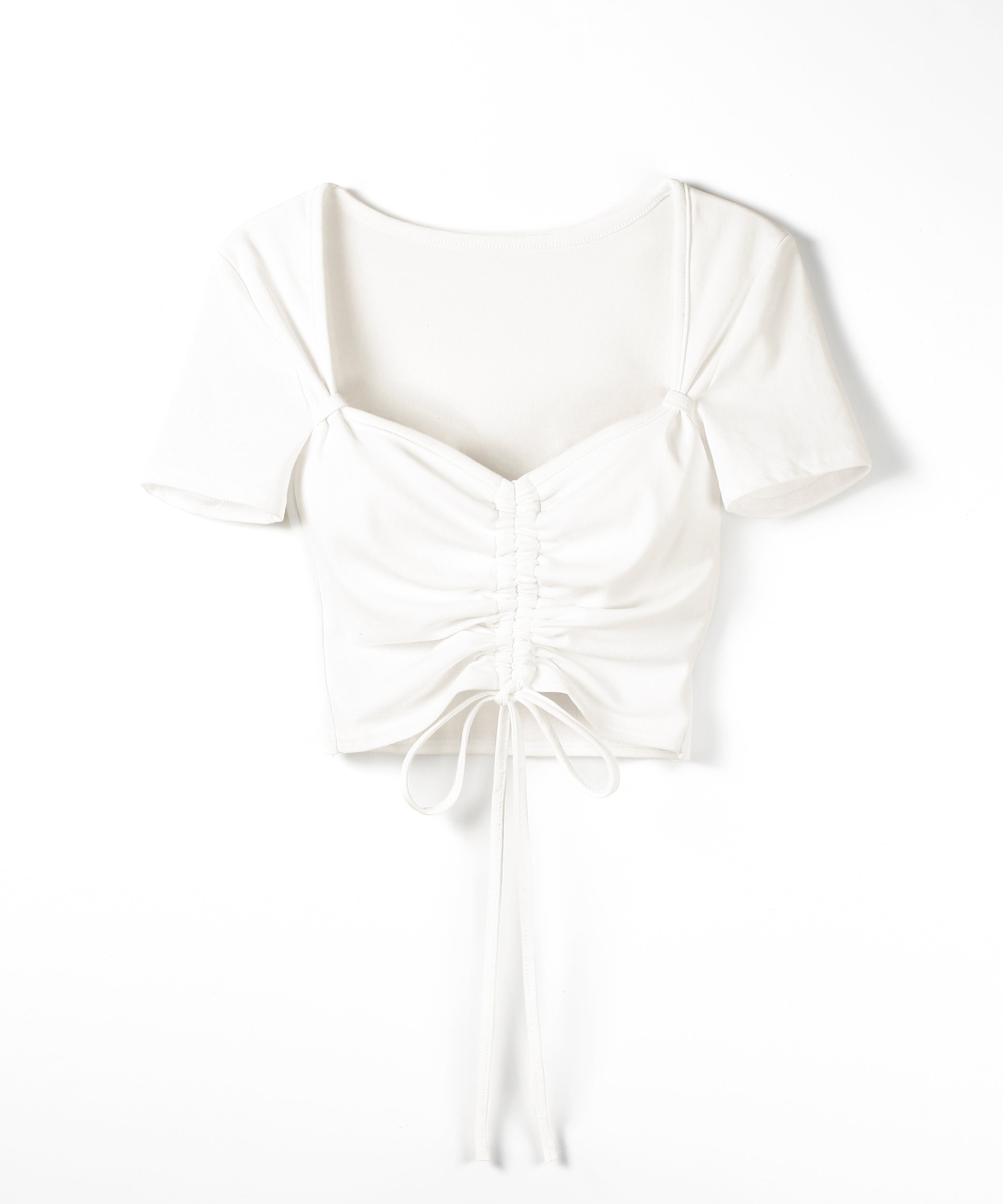 【クロスネックにできる2WAY 】フロントシャーリングリボン半袖ショートＴシャツ ／2WAY front shirring ribbon short sleeve short T-shirt