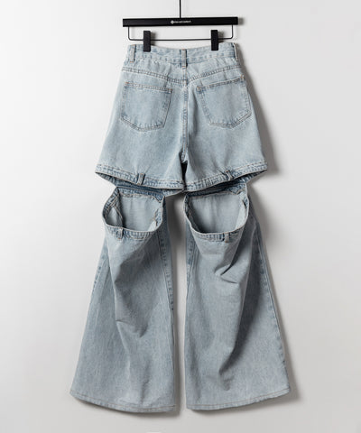 【 選べる３サイズ 】バックオープンカットアウトウォッシュワイドデニム ／ Back open cutout washed wide denim