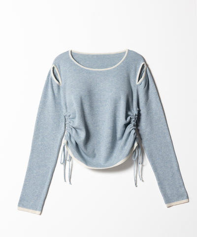 【 ４color 】パイピングカットアウトサイドリボンニットトップス
