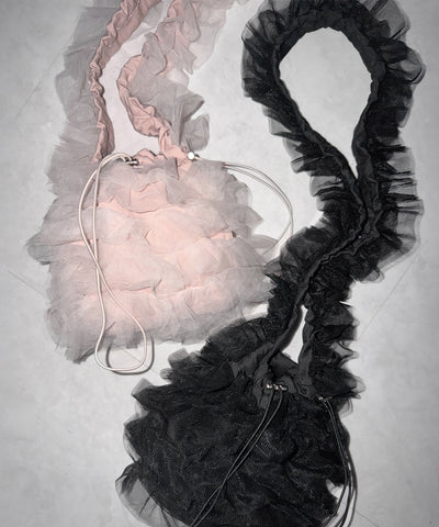 チュールフリル巾着ミニショルダーバッグ／ tulle frill drawstring mini shoulder bag