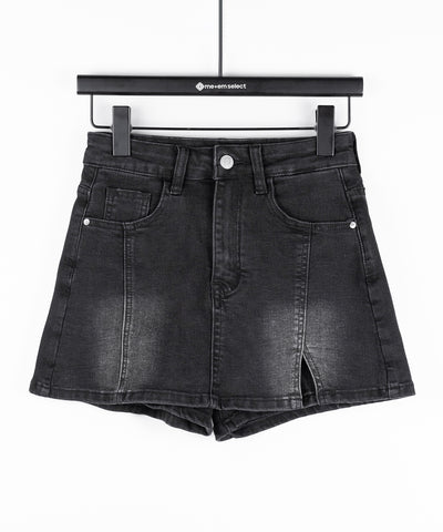ミニスリットストレッチレイヤードデニムミニスカパン ／ mini slit stretch layered denim mini skirt pants