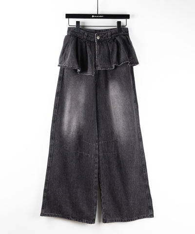 【 ２color ／ ４size 】フリルドッキングレイヤードヴィンテージワイドデニム ／ frll docking layered vintage wide denim