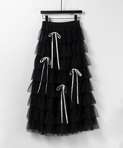 【 ４color 】ストラップリボンバレエコアチュールスカート ／strap ribbon ballet core tulle skirt