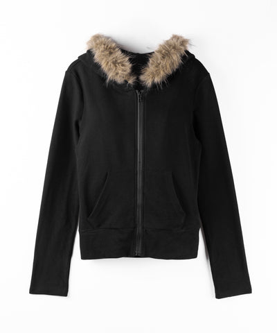 フェイクファーフーディジップアップパーカー ／ fake fur hooded zipup hoodie