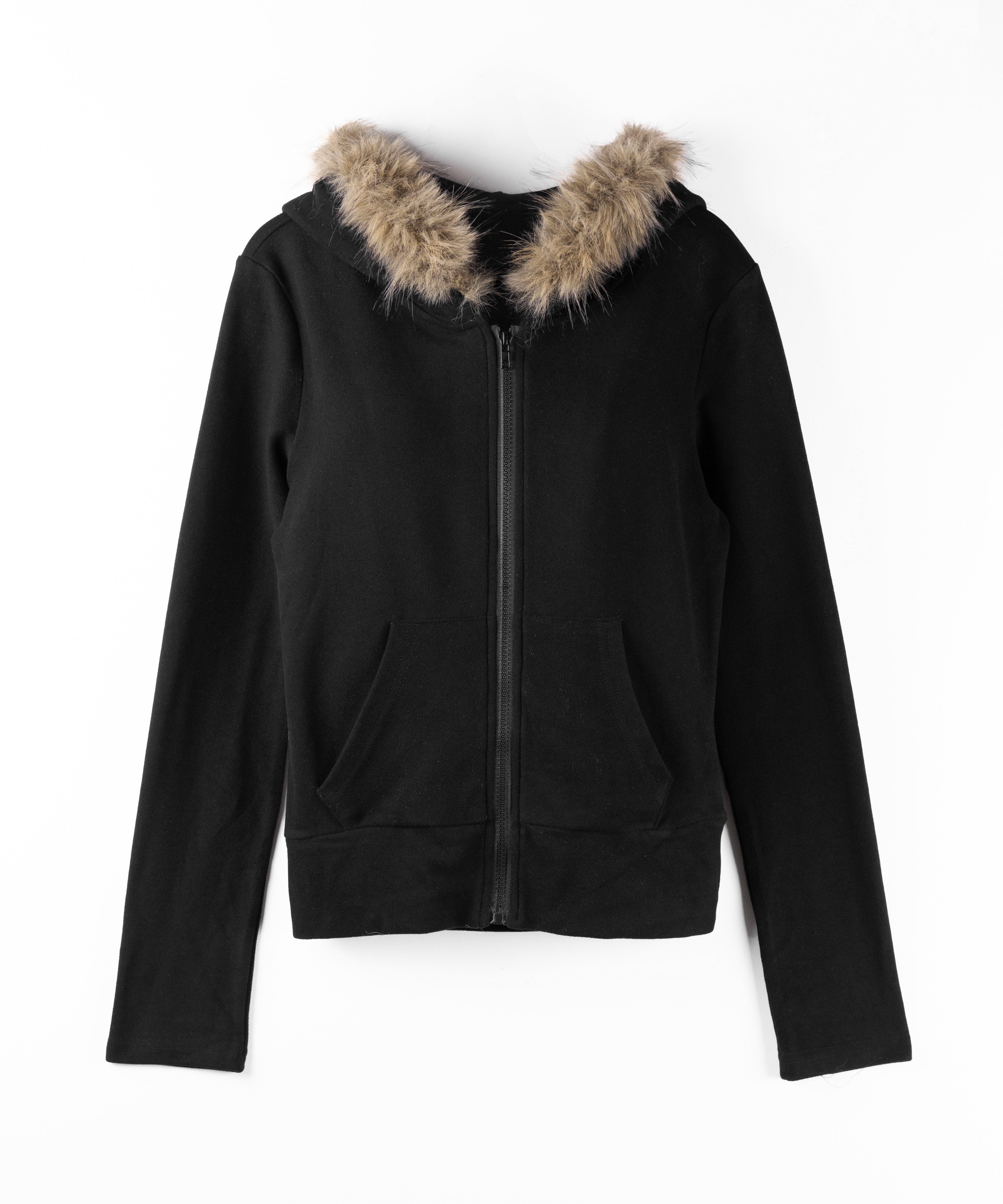 フェイクファーフーディジップアップパーカー ／ fake fur hooded zipup hoodie