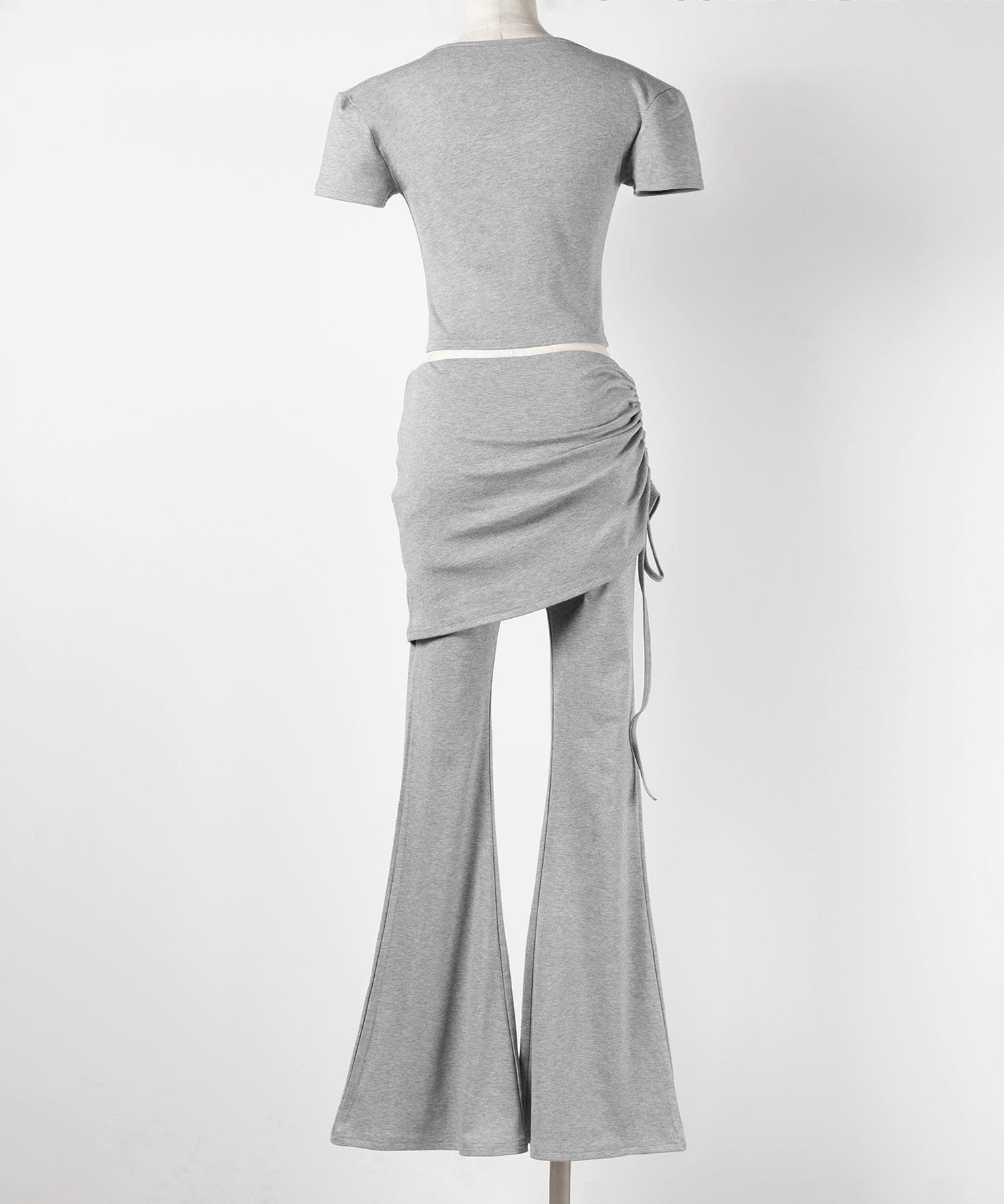 【 ワンホンセットアップ 】スクエアショートＴシャツ＋サイドシャーリングフレアパンツ ＳＥＴ ／ 【 SETUP 】square neck short T-shirts + side shirring flare pants