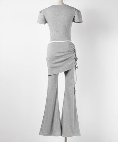 【 ワンホンセットアップ 】スクエアショートＴシャツ＋サイドシャーリングフレアパンツ ＳＥＴ ／ 【 SETUP 】square neck short T-shirts + side shirring flare pants