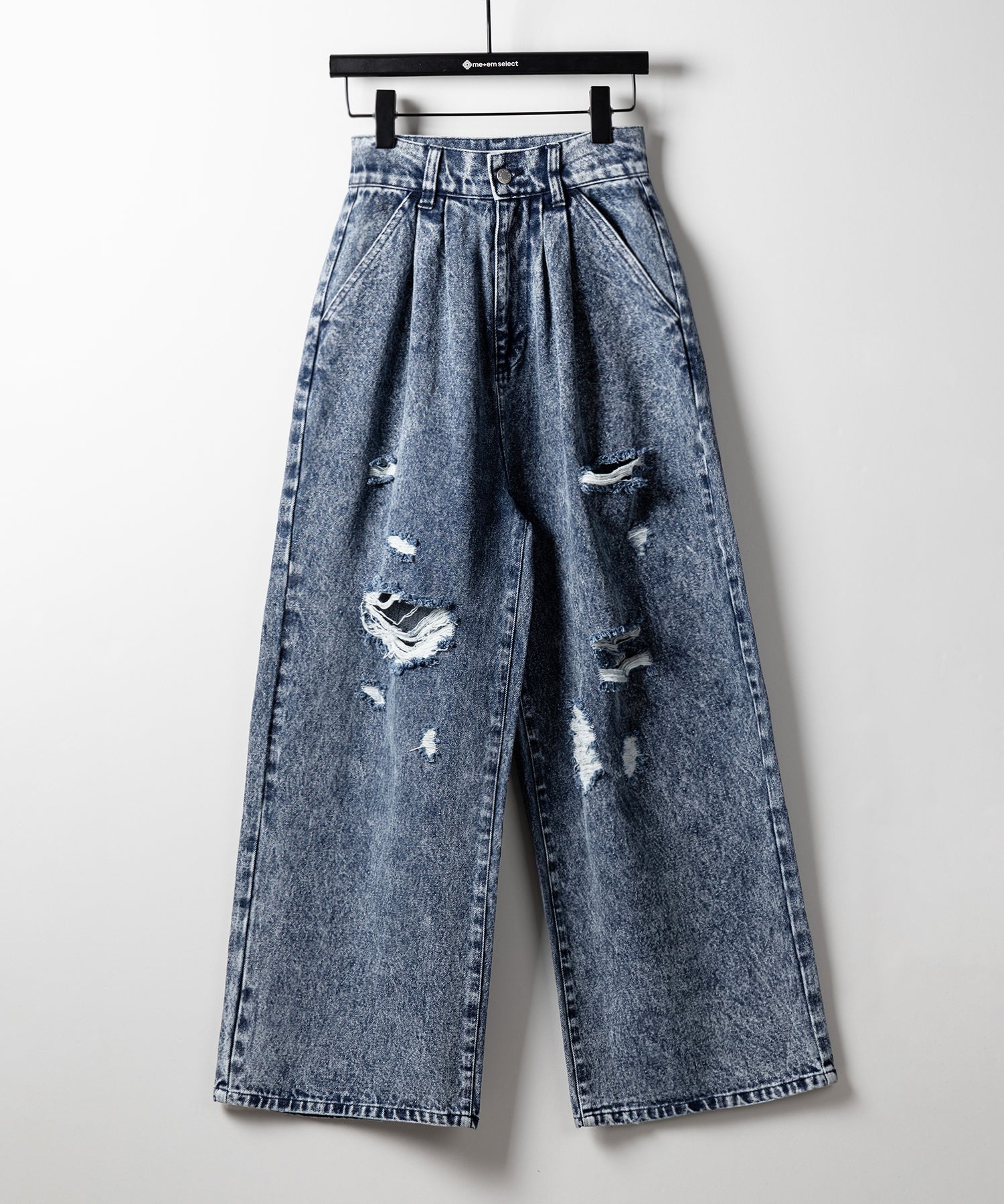 【 デニムセットアップ着用可能 】ヴィンテージケミカルブリーチタックダメージワイドデニム ／ vintage chemical bleach tuck damage wide denim