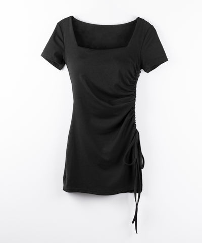 【 ２点セット 】スクエアネックサイドシャーリングミニワンピース＆インナーショートパンツ ワンホンセットアップ ／ square neck side shirring mini onepiece & inner short pants wanghong SETUP