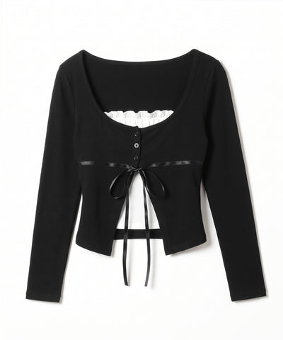 フリルレイヤードリボンカーディガントップス ／ frill layered ribbon cardigan tops