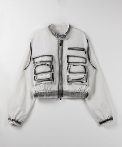【 ２color 】スプレー加工ダブルジップアウトポケットショートブルゾン ／ spray double zip out pocket short blouson