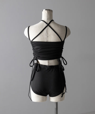 【 レディース水着／２点セット 】２WAY クロスストラップシャーリングリボンセパレートビキニ ／ cross strap shirring ribbon separate bikini