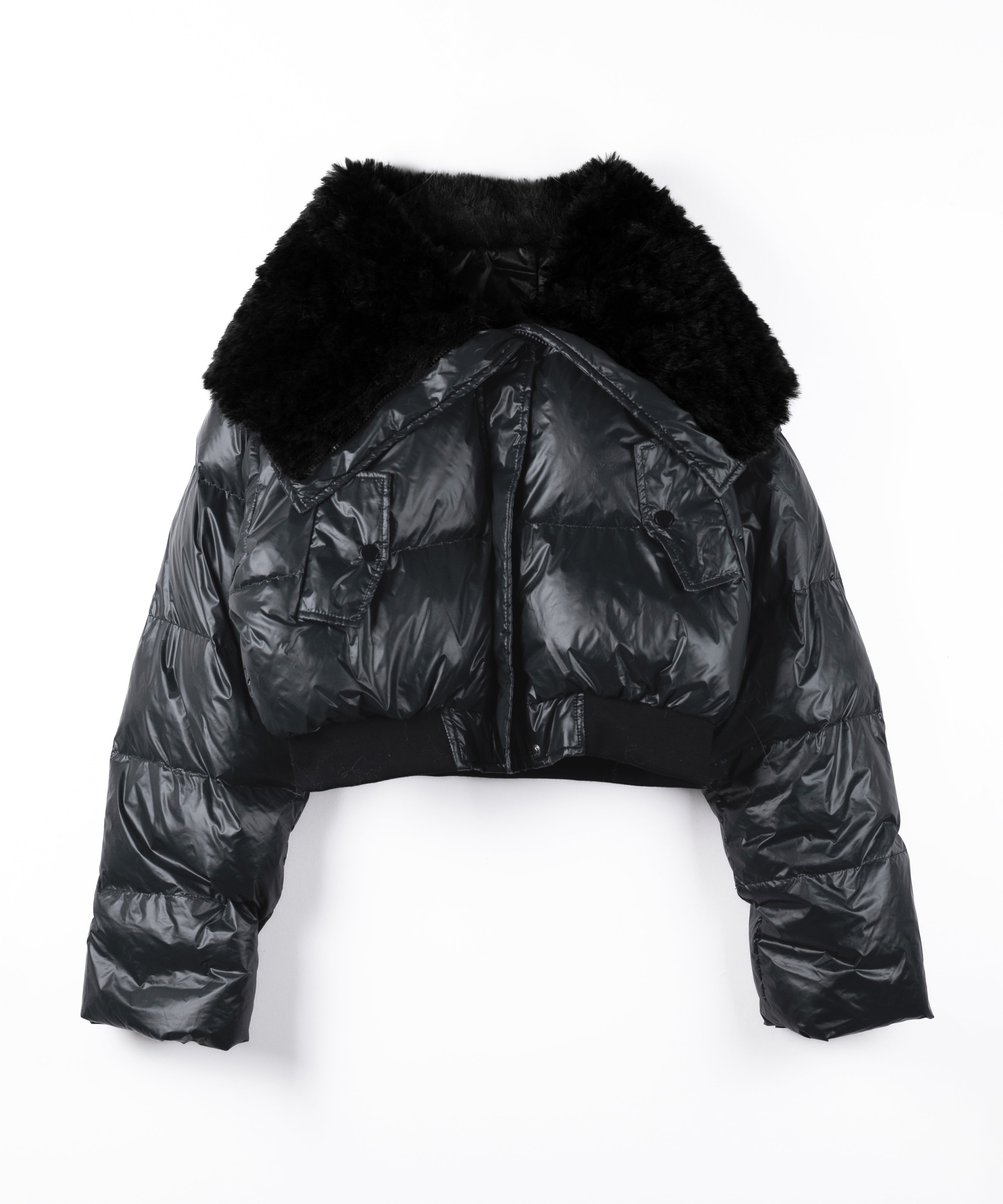 フェイクファー襟レディパフショートダウンジャケット ／ fakefur collar lady puff short down jacket