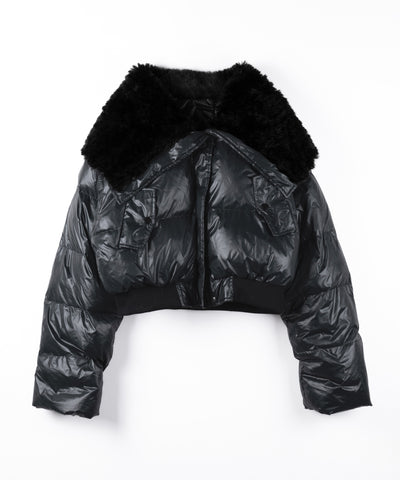 フェイクファー襟レディパフショートダウンジャケット ／ fakefur collar lady puff short down jacket