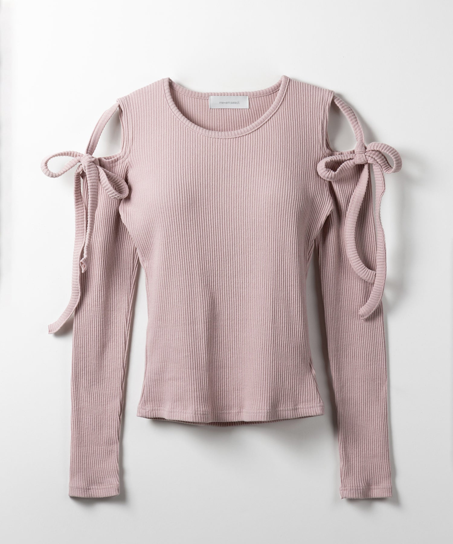 【 ３color 】カットアウトショルダーリボンリブトップス ／ Cut-out shoulder ribbon rib tops
