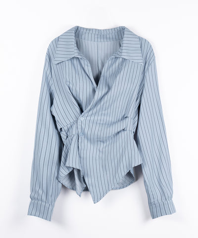タックレイヤードアシンメトリーミディシャツ ／ tuck layered asymmetry midi shirts