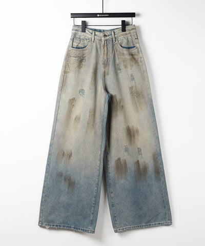 【 ２color ／ ４size 】ヴィンテージペイントグラデーションワイドデニムパンツ ／ vintage paint gradation wide denim pants