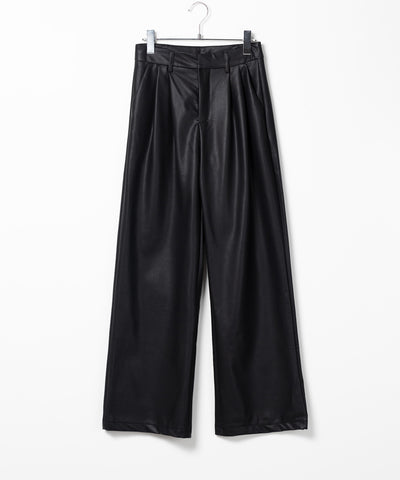 【 選べる５サイズ ／ ５色展開 】フェイクレザーツータックワイドパンツ