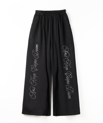 【 セットアップ可能 】ラインストーンロゴワイドスウェットパンツ ／ Rhine stone logo wide sweatpants