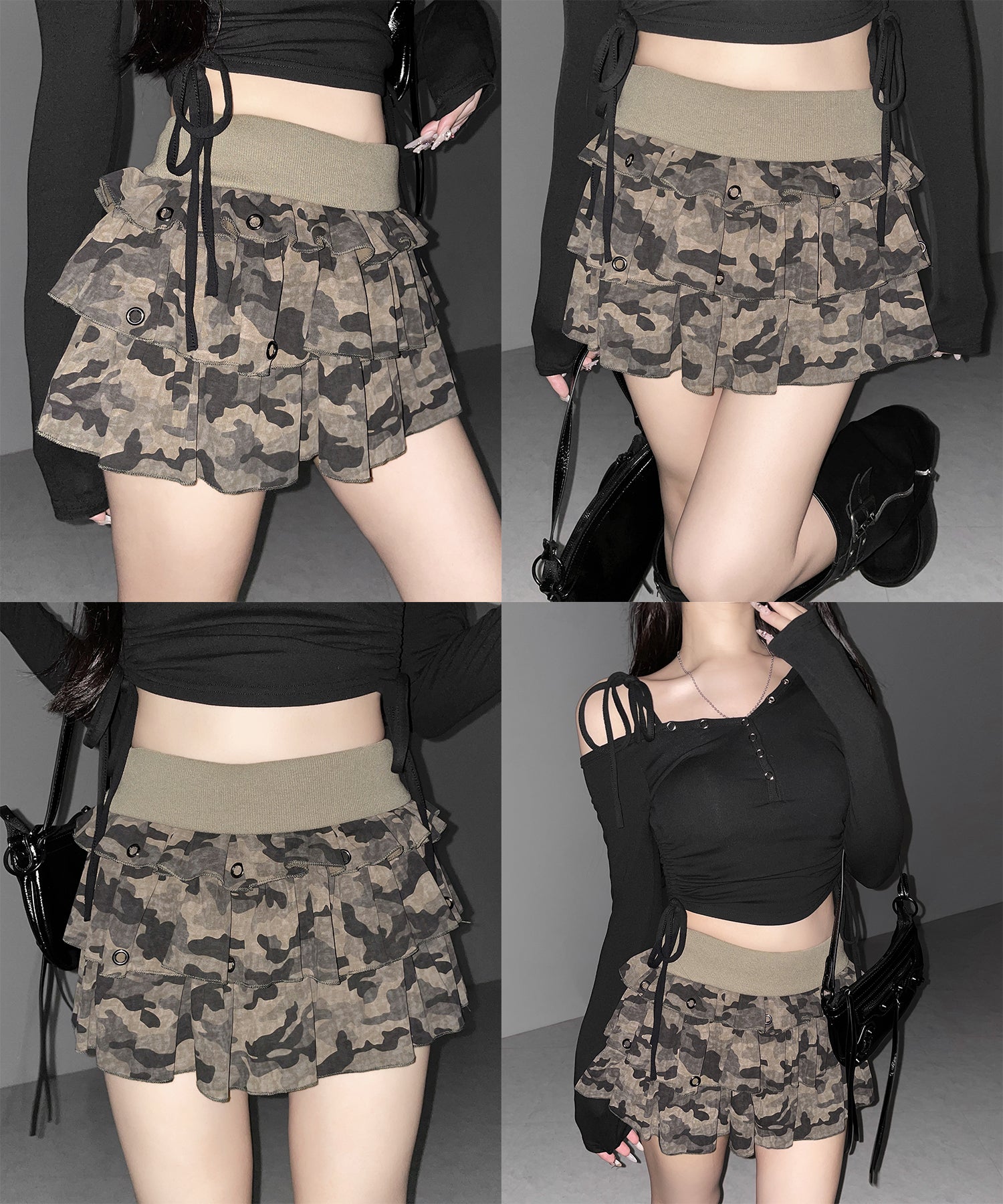 【 インパン裏地付 】ヴィンテージカモフラ迷彩フリルミニスカート ／ vintage camouflage frill mini skirt