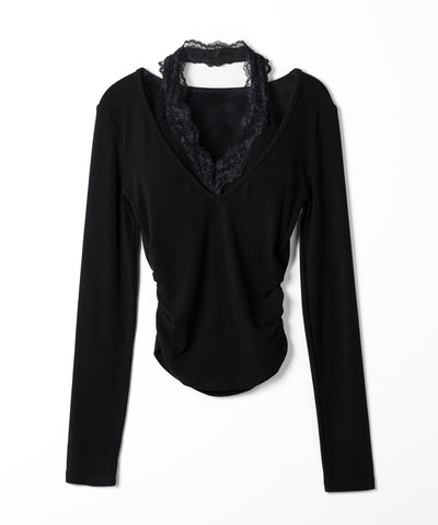 ホルターネックレースレイヤードトップス ／ Halter neck lace layered tops