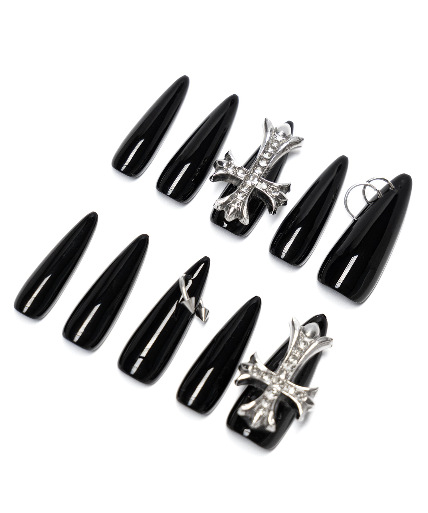ビジュークロスピアシングロングネイルチップ ／ bijou cross piercing long nail tips