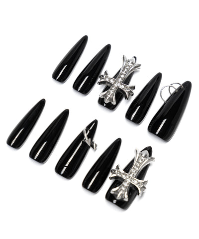 ビジュークロスピアシングロングネイルチップ ／ bijou cross piercing long nail tips