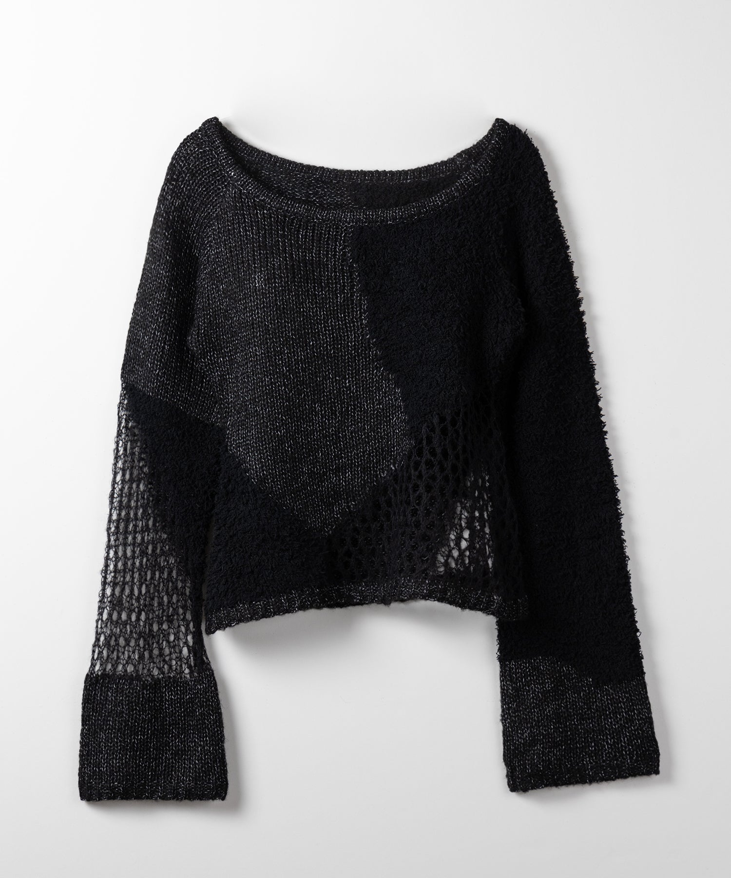 【 ２color 】異素材ドッキングスカシアミニットトップス ／ mixed material docking openwork knit tops
