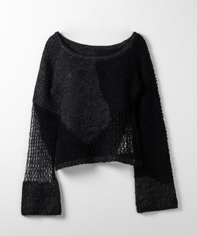 【 ２color 】異素材ドッキングスカシアミニットトップス ／ mixed material docking openwork knit tops