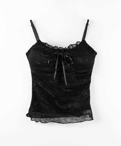 【 ２color 】フロントリボンレースレイヤードキャミソール ／ front ribbon lace layered camisole